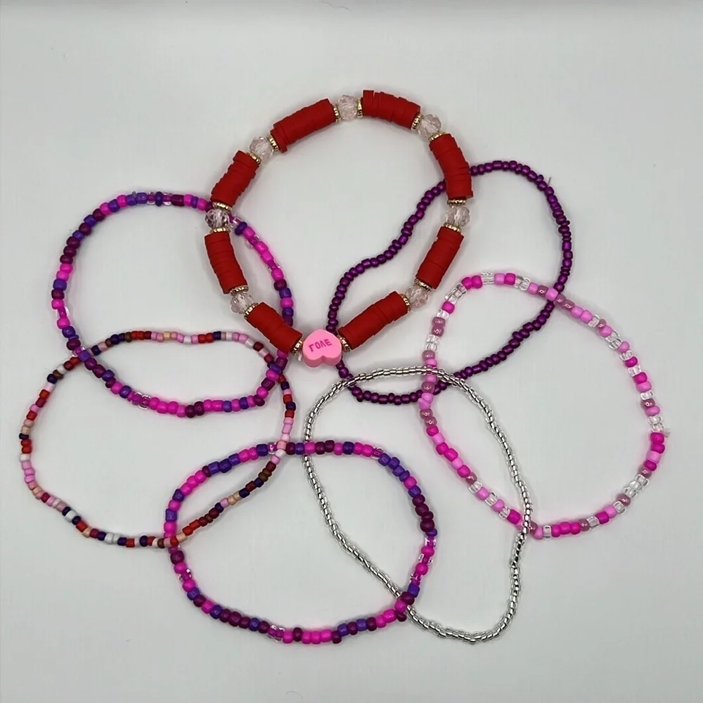Beaded Heart Bracelet Stack Festive Stackable Jewelry
